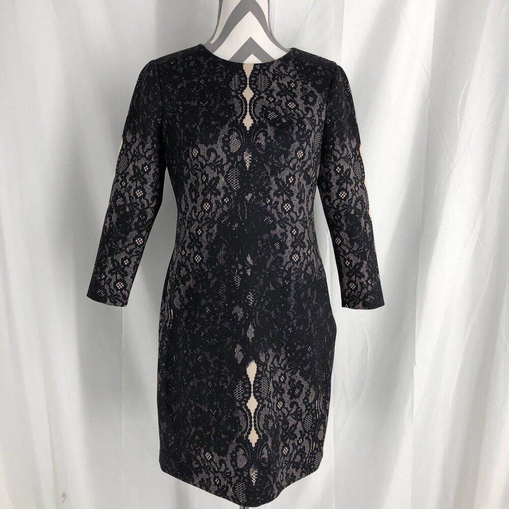 Cynthia Steffe Black Long Sleeve Bodycon Dress Beautiful Lace Sz 6